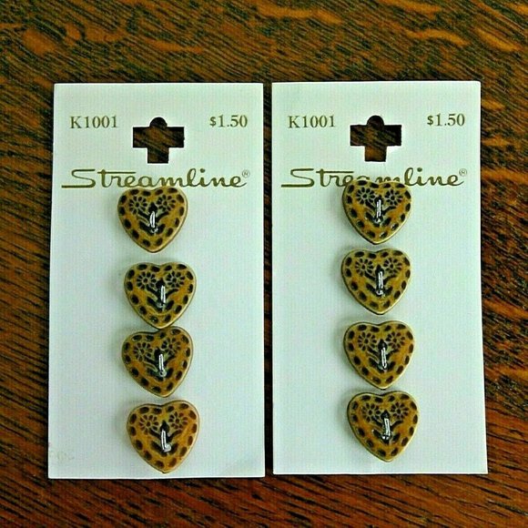 Vintage Buttons Hearts Daisy Flowers Hand Knit 2 Cards Flora K1001 Wool Cardigan - Picture 3 of 16